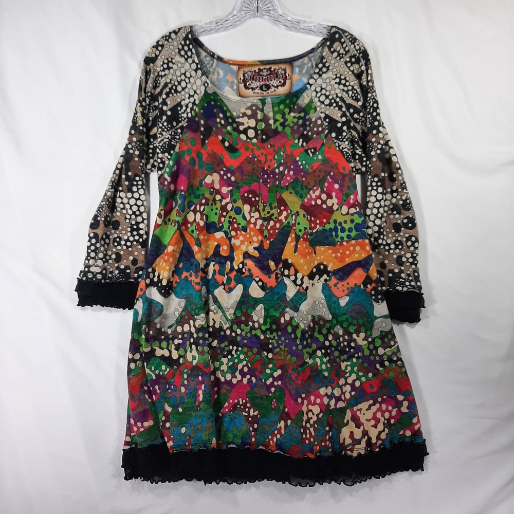 Amma LA Abstract Psychedelic Tunic Dress Large Multi-Color Bohemian  Splatter